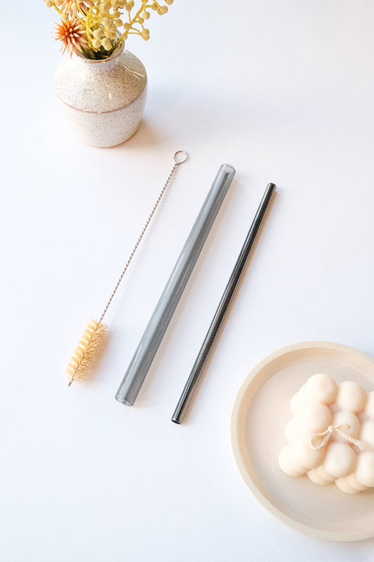 3Pc Glass Boba Straw Set