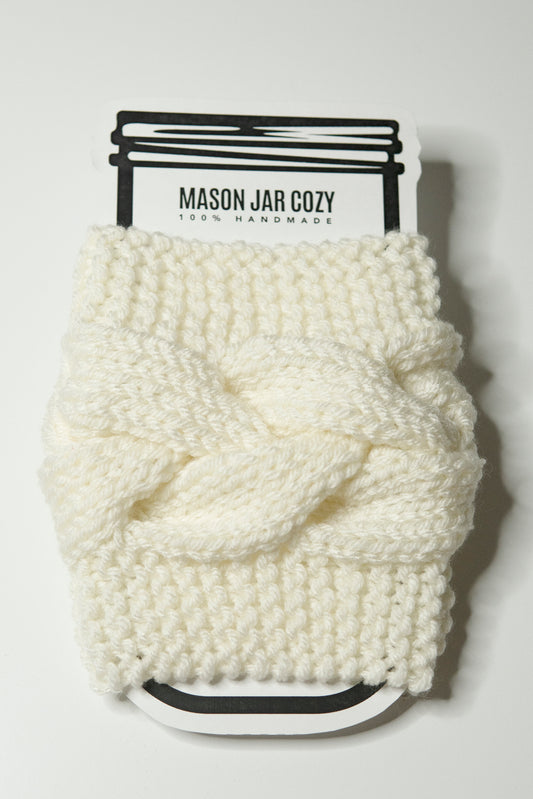 Knitted Cable Mason Jar Cozy, Glass Cup Sweater