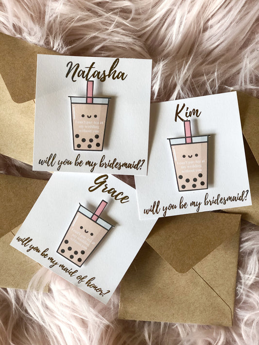 3” x 3” Boba Bridal, Wedding Announcement Cards, “I Can’t Par Tea At My Wedding Without You”